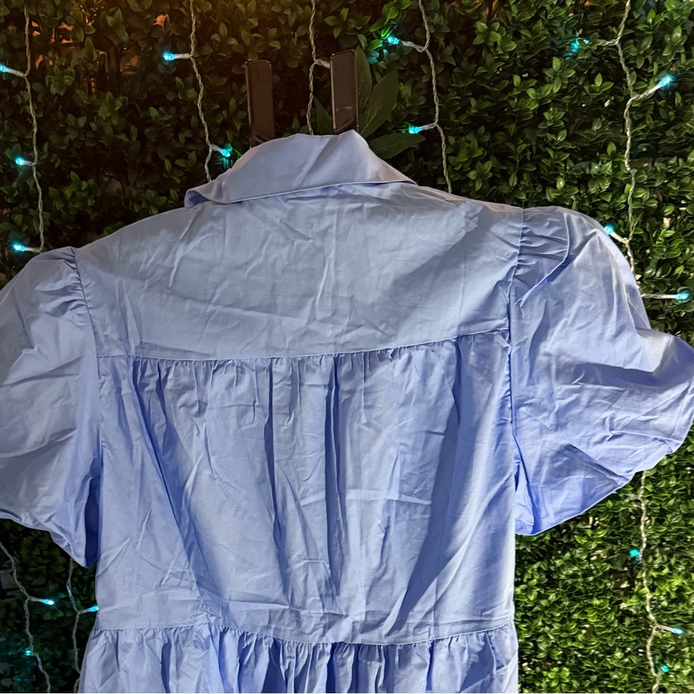 PEACH LOVE SEQUIN FOOTBALL PATCH BABYDOLL DRESS LIGHT BLUE - Picture 3 of 9